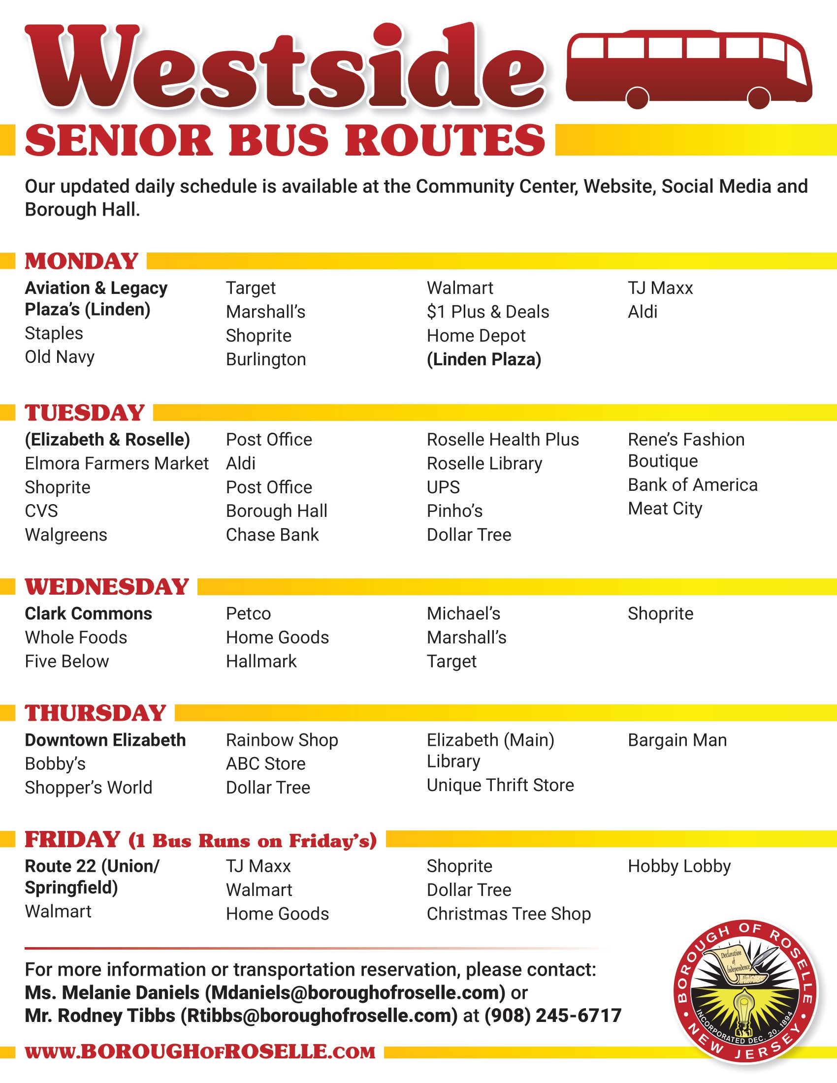 Roselle Senior Bus Routes flyer WEST v1